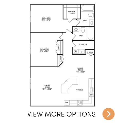 Floor plan for 2 beds, 2 baths, 1200 sqft